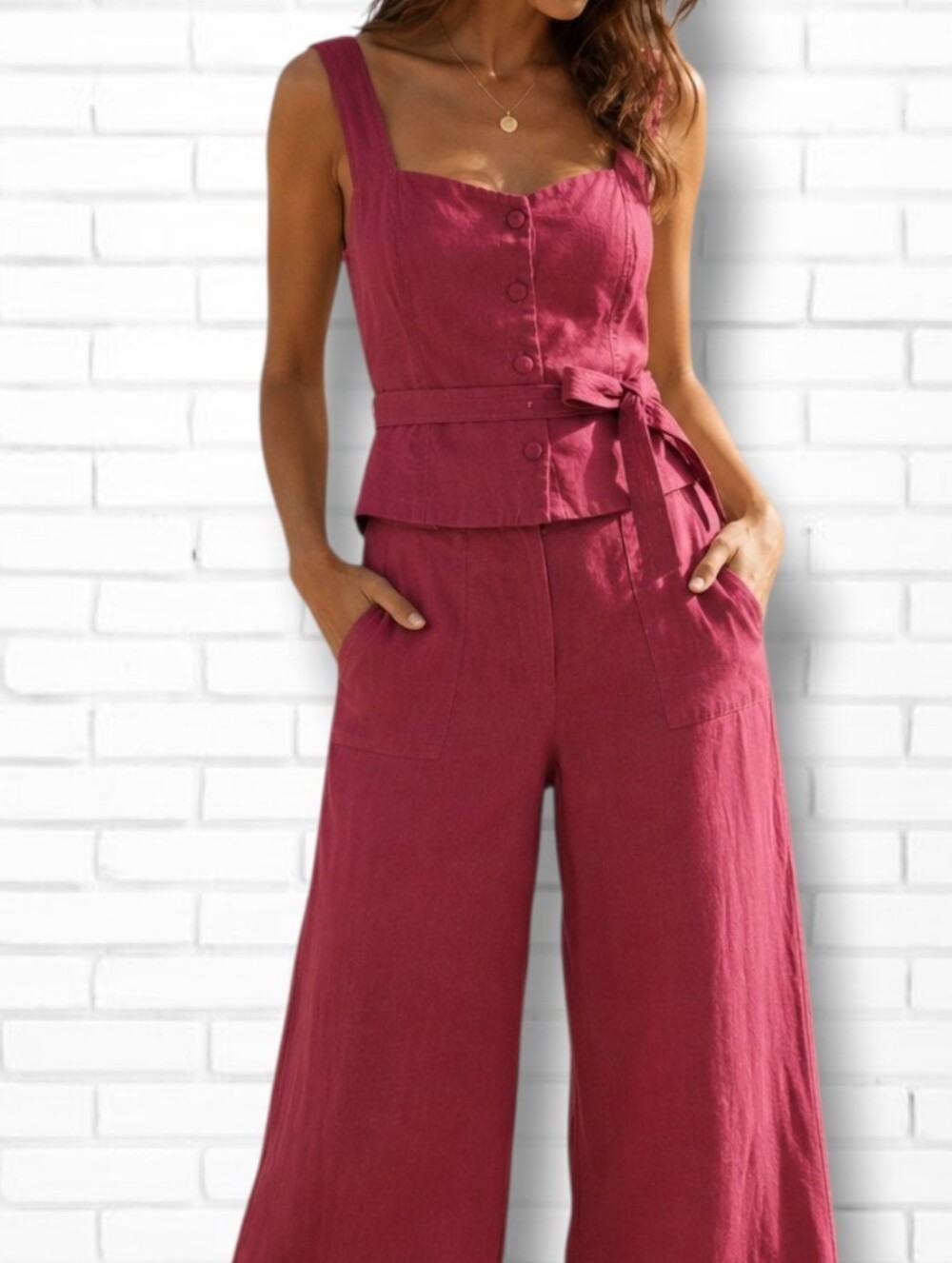 Marfinno Raspberry Red Sweetheart Neckline Tie Waist Peplum Top Size L